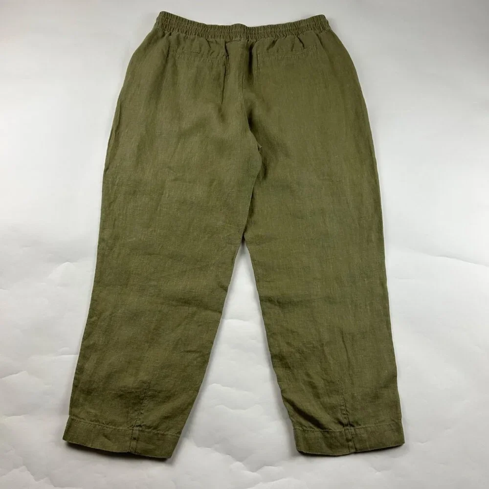 Athleta Olive Linen Retreat High Rise Pull On Ankle Pant L - Picture 6 of 7